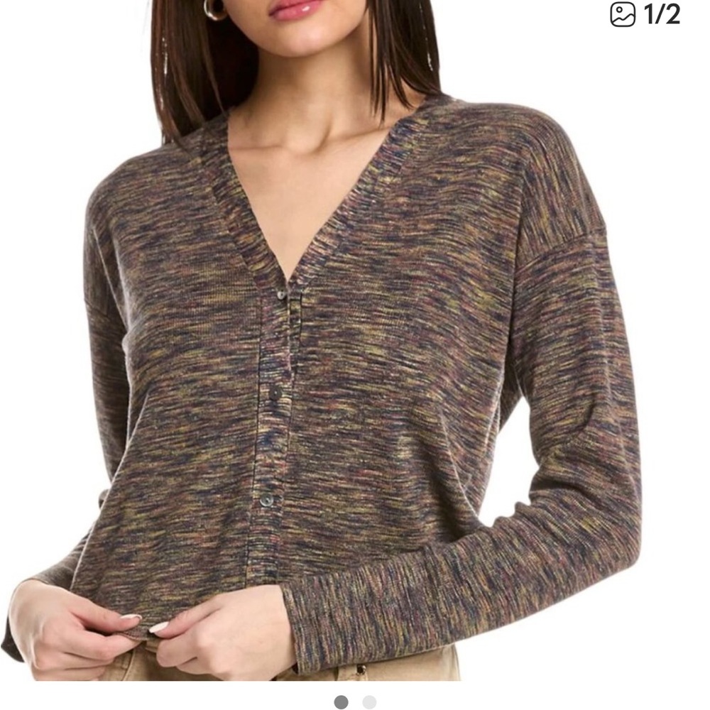 Theory Multicolor V-Neck Button-Up Sweater